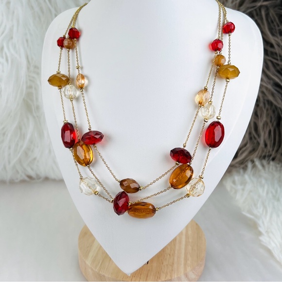 Pretty multi strand, red, clear and orange costume necklace - Picture 6 of 8